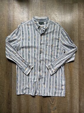 Overland Men’s Striped Button-Up Shirt - Blue & Cream